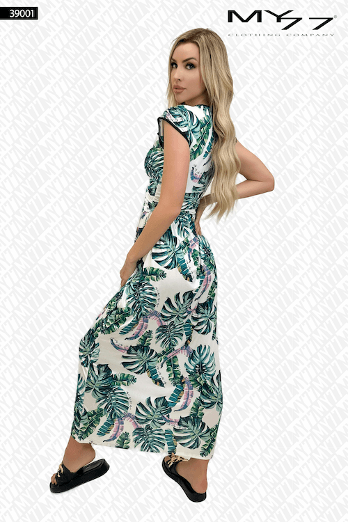 Pálmaleveles maxi ruha M – Fehér/Zöld (39001) - Image 3