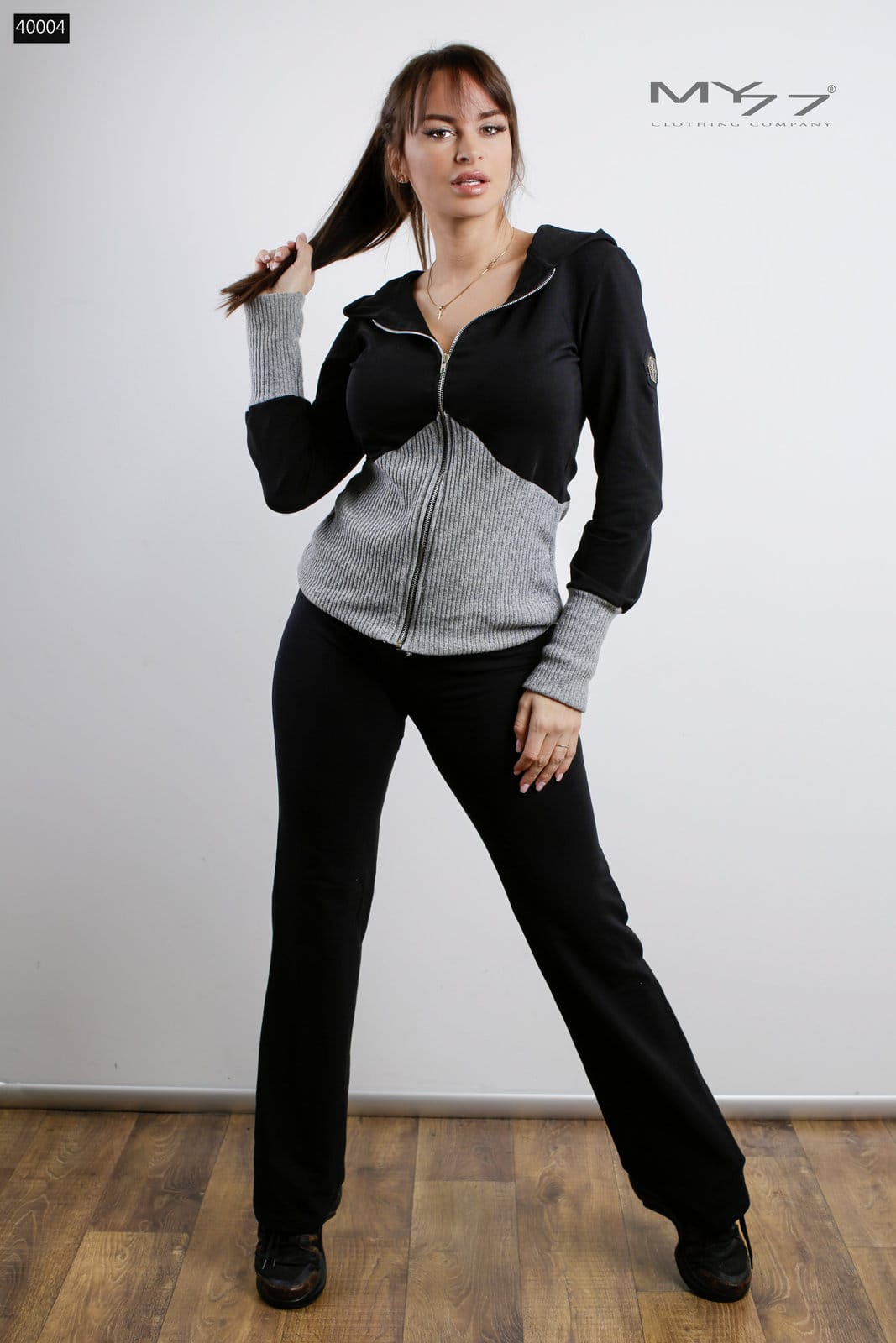 MY77 – Kétanyagú kapucnis szett, cipzárral