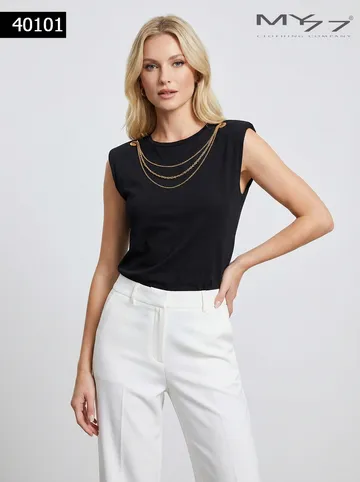 MY77 Fekete ujjatlan felső vállkitöméssel – 40101