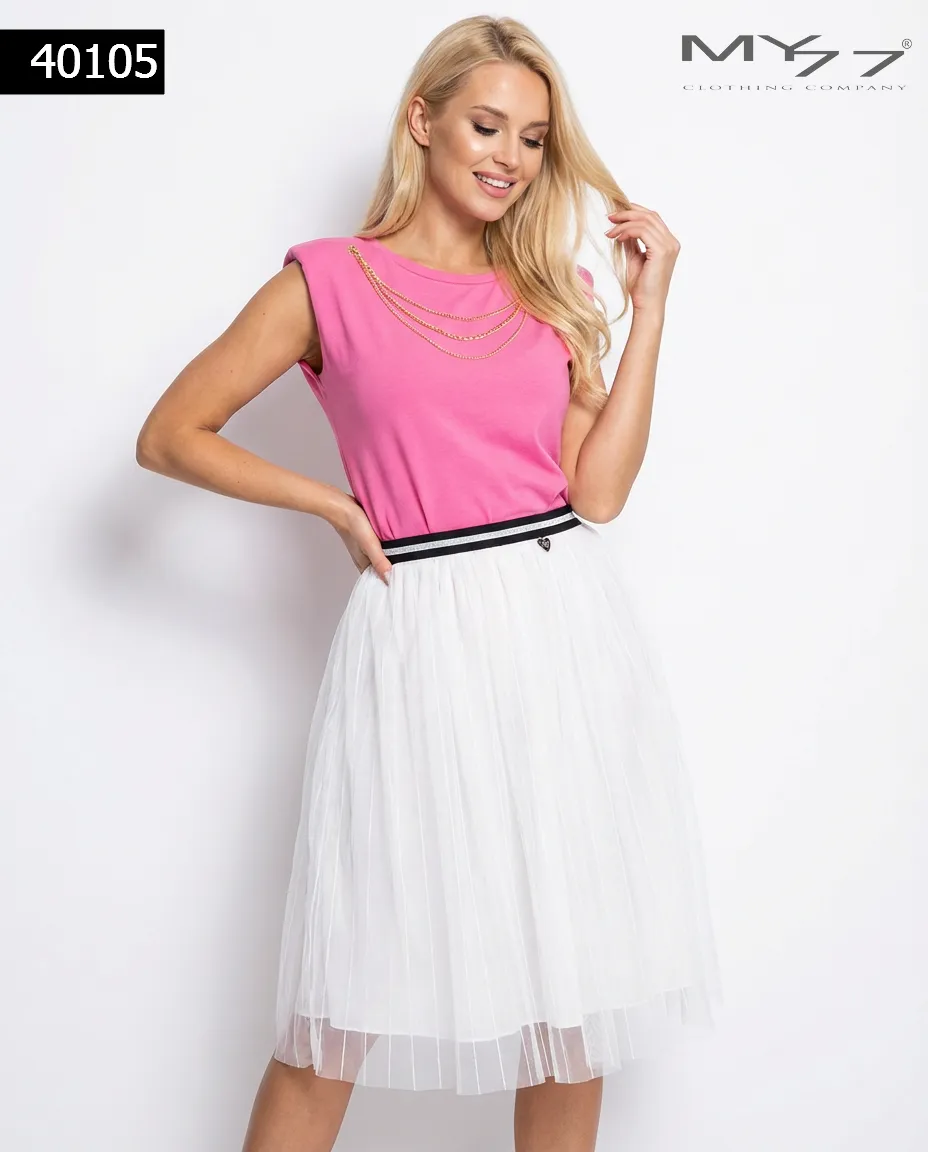 MY77 Rózsaszín vállbetétes felső aranylánc díszítéssel – 40105