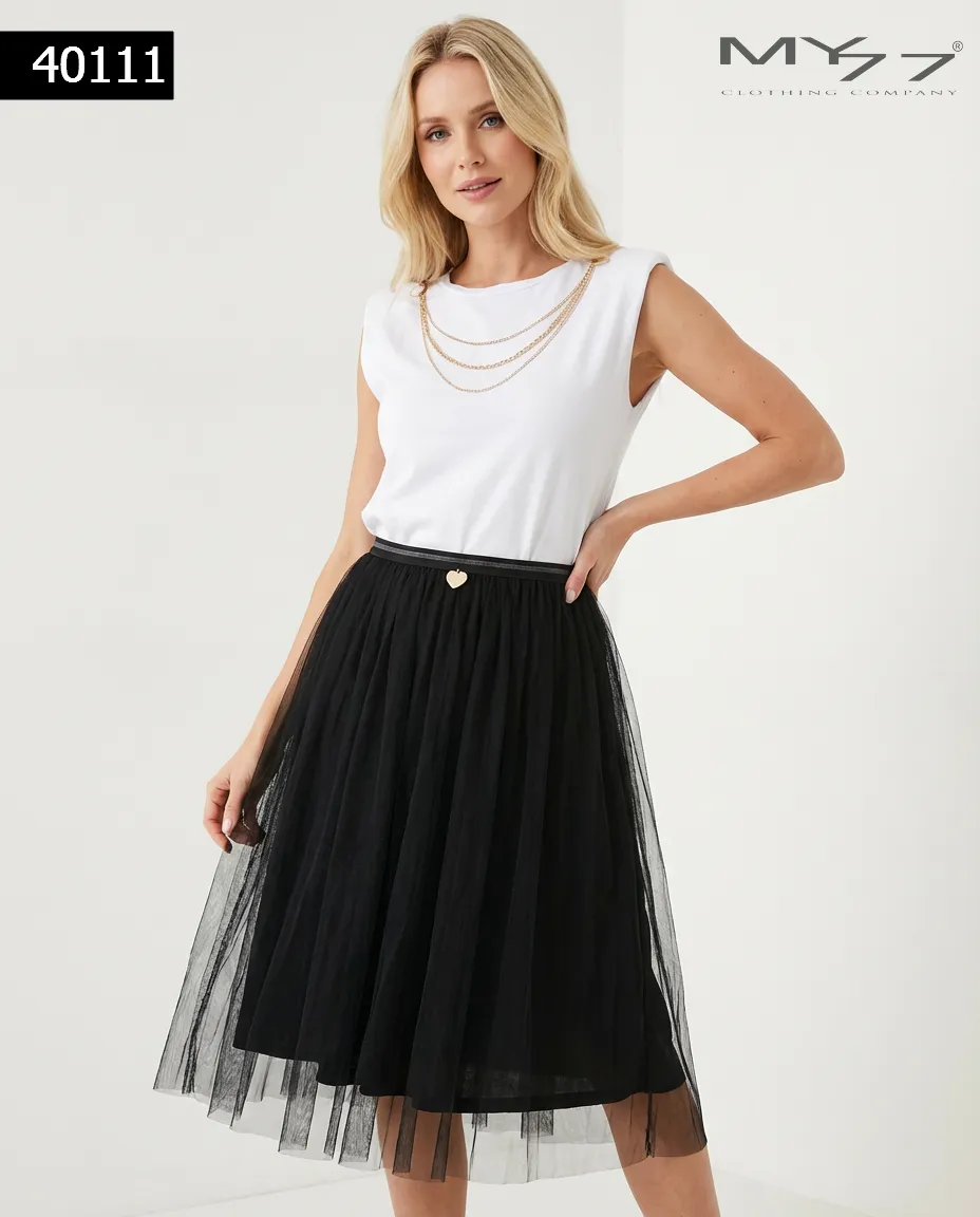 MY77 Fehér láncdíszes vállpárnás felső – 40111