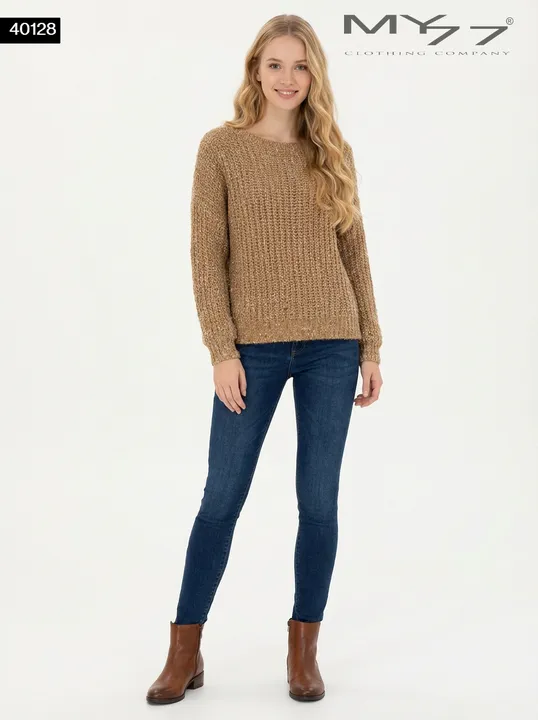 MY77 Barna melírozott kötött pulóver – 40128