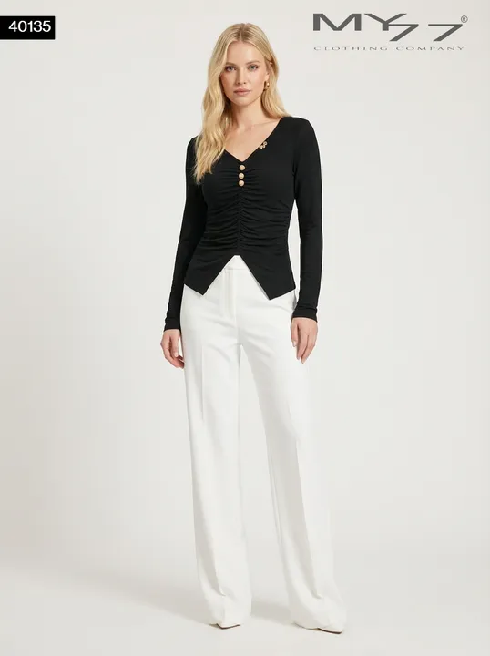 MY77 Fekete aszimmetrikus felső arany gombokkal – 40135