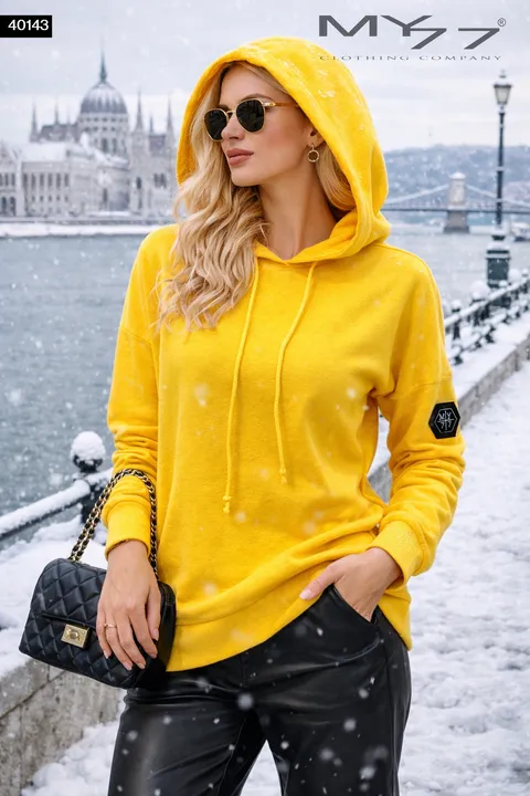 MY77 Sárga kapucnis pulóver – 40143