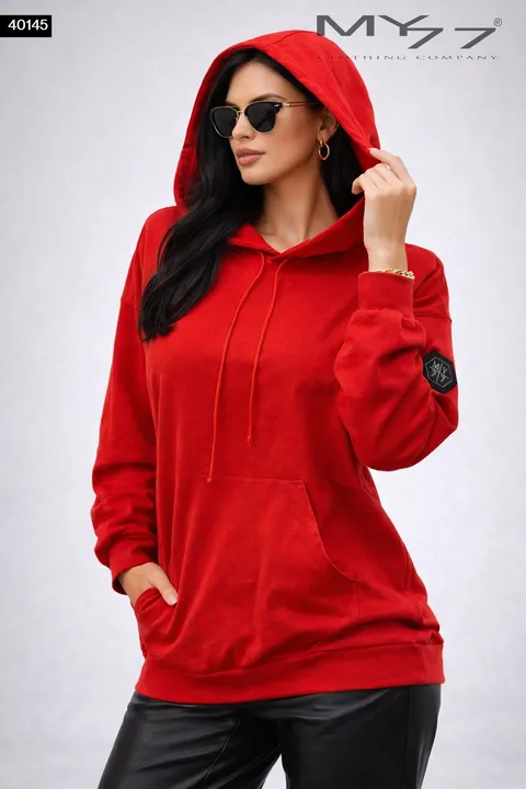 MY77 Piros kapucnis pulóver – 40145