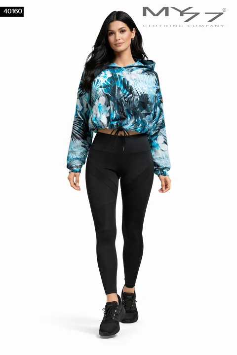 MY77 40160 trópusi mintás kapucnis felső