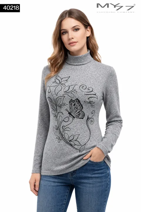 MY77 Szürke Garbó Felső Pillangó Mintával – 40218