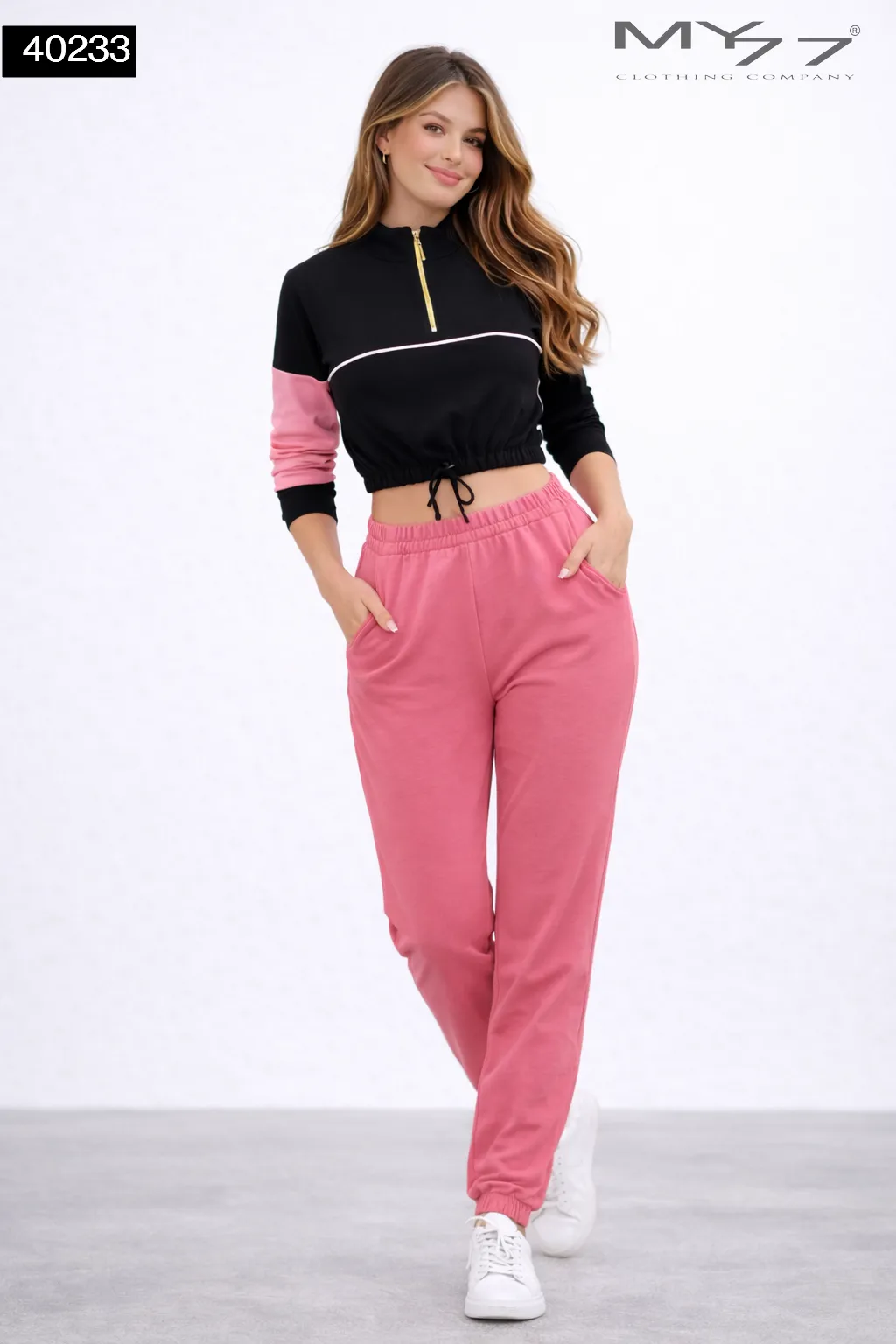 MY77 Női Kétrészes Melegítő Szett – Fekete/Pink (Modell: 40233)