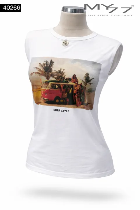 MY77 Fehér Női Ujjatlan Top „Surf Style” Mintával – 40266