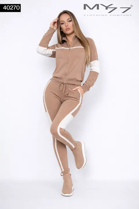 MY77 Bézs Női Sport Overál – Cipzáras Fitness Szett – 40270