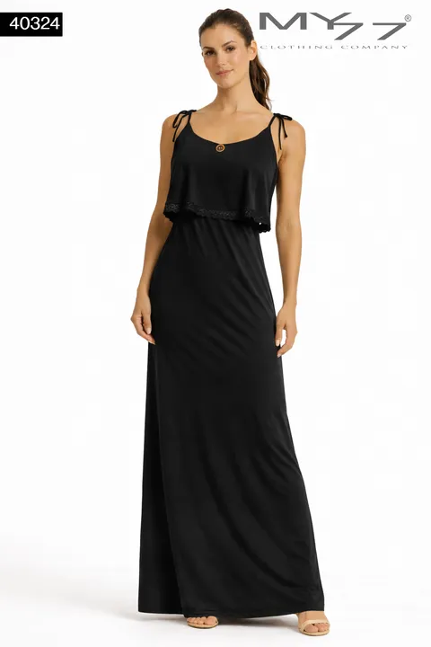 MY77 Fekete Hosszú Női Maxi Ruha – Pántos  40324